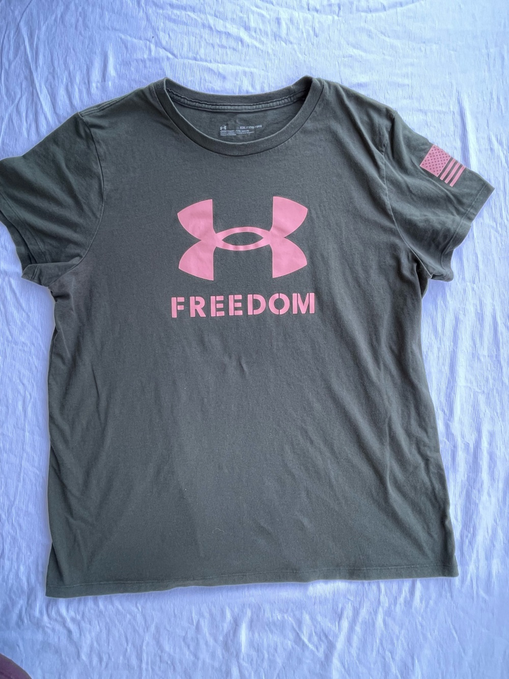 Under Armour Black Tee with Pink Logo and Vertical Freedom Print